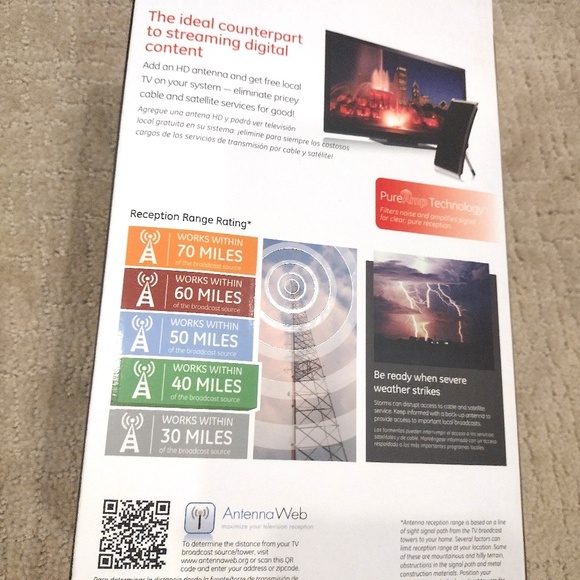 GE Pro Indoor Crystal HD Amplified Antenna 4K Ultra HD 1080P 40-Mile Range - Picture 2 of 4